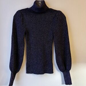 Ann Taylor Metallic Puff Sleeve Turtleneck Sweater XXSP Purple Stretch Holiday